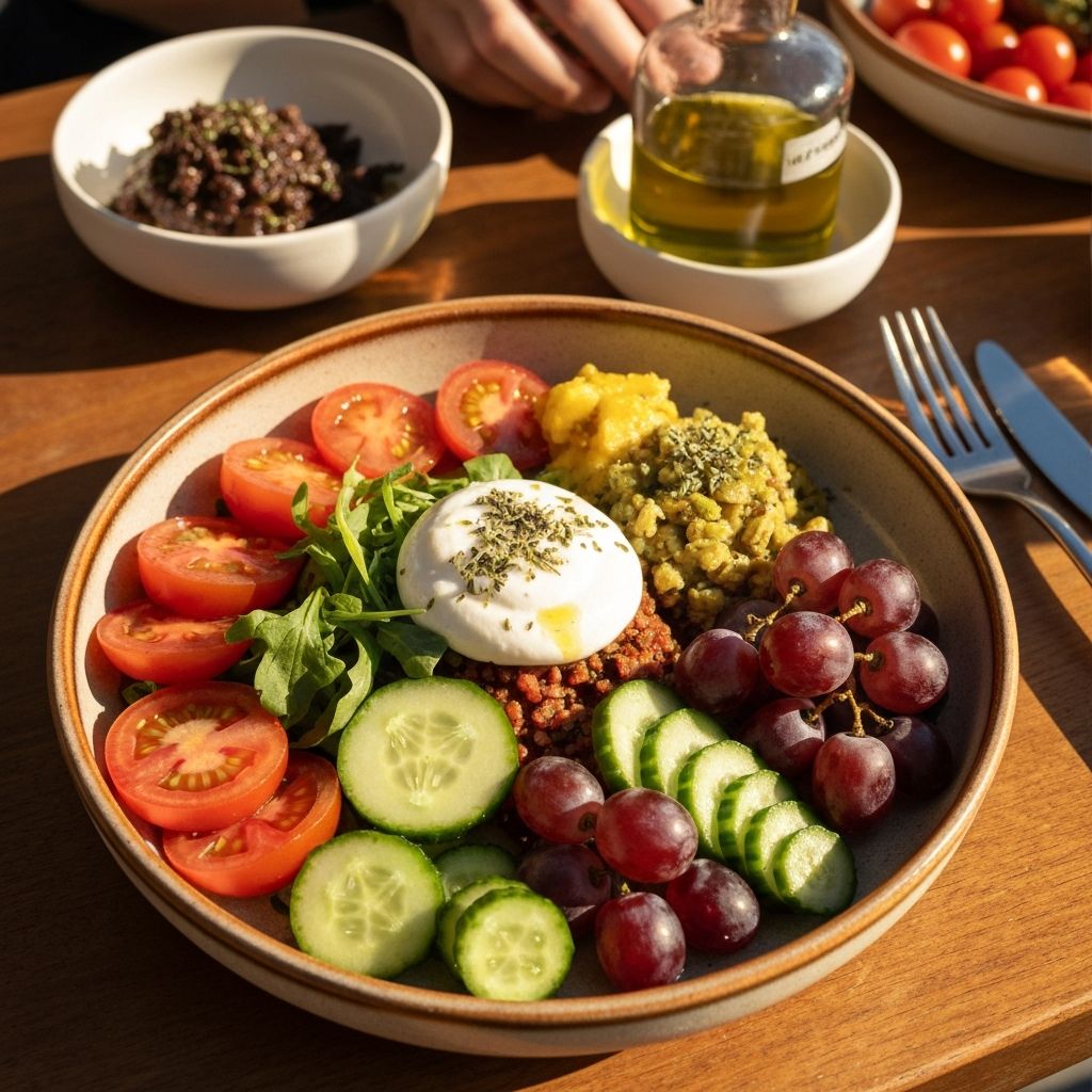 Sastavljen vibratan sezonski zdjela s domaćom maslinovom uljnom kapanjem, premijumni kulinarski stil